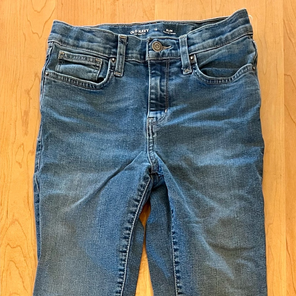 Old Navy Kids Blue Denim Jeans Size 12 360 Stretch Slim Built in Tough
